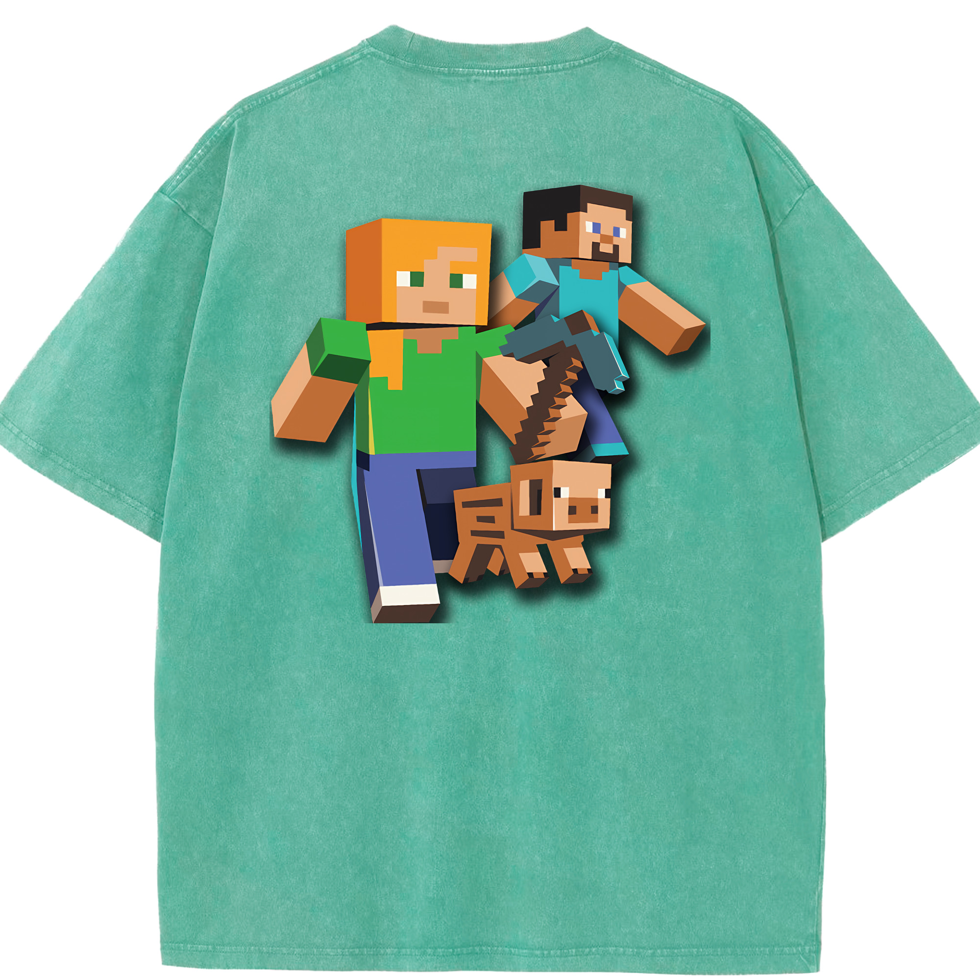 （画像用） マインクラフト ブロックの世界 Minecraft MC Block world 綿100% ヴィンテージ風 半袖Tシャツ（背面プリント）
